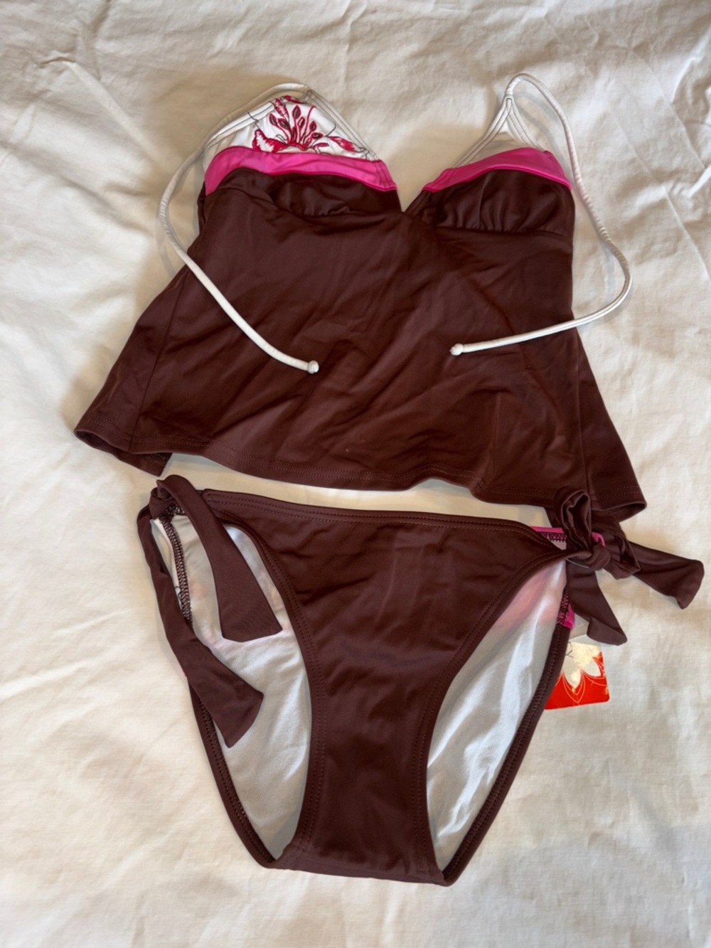 Hula Honey Chocolate Brown & Hot Pink Floral Tankini Set